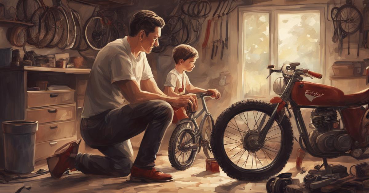 Młody Robert Lewandowski obserwuje ojca, Krzysztofa, podczas pracy nad motocyklem żużlowym.